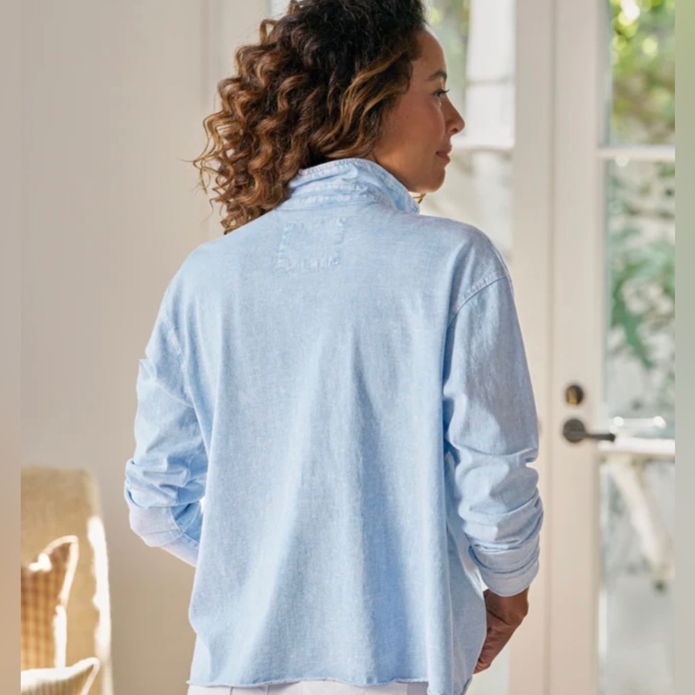 Frank & Eileen $168 Patrick Popover Henley Top Shirt Pullover Mineral Blue RARE - Picture 2 of 9